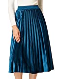 Allegra K Women's Metallic Accordion Elastic Waist Swing Midi Pleated Skirt X-Small Ocean Blue