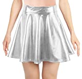 Simplicity Silver Skirt Women's Silver Metallic Skirt Ballet Dance Flared Skater Silver Pleated Metallic Skirt