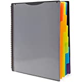 Okuna Outpost Black Spiral Notebook with Folder Pockets, 1/6 Cut Divider Tabs (10 x 11.75 in)