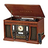 Victrola Aviator 8-in-1 Bluetooth Record Player & Multimedia Center with Built-in Stereo Speakers - 3-Speed Turntable, Vinyl to MP3 Recording, Wireless Music Streaming, Mahogany