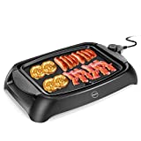 iCucina electric griddle nonstick | 1000 Watt Non-Stick Even-Heating Flat Electric Griddle Grill|Pancake,Dash Egg,Tortillas,Quesadillas Maker|13 in Fully Immersible Plate with removable Trip