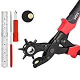 Revolving Punch Plier Kit, XOOL Leather Hole Punch Set for Belts, Watch Bands, Straps, Dog Collars, Saddles, Shoes, Fabric, DIY Home or Craft Projects, Heavy Duty Rotary Puncher, Multi Hole Sizes Make