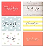 (48 pack) Thank You Cards Set with Envelopes - Professional paper with red yellow silver blue pink designs and blank white inside - Bulk pack of notes perfect for baby shower wedding birthday party