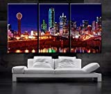 BoxColors - Large 30"x 60" 3 Panels 30"x20" Ea Art Canvas Print Beautiful Dallas Tx Skyline Multi color Wall Home (Included Framed 1.5" Depth)