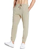 BALEAF Men's 27" Cotton Sweatpants Sports Running Joggers Pants Lightweight Lounge Pocketed Pajamas 7/8 Length Khaki Size M