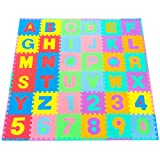 ProSource Kids Puzzle Alphabet, Numbers, 36 Tiles and Edges Play Mat, 12" by 12",Abc & 123