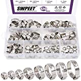 Swpeet 120Pcs 8 Sizes 304 Stainless Steel Single Ear Hose Clamps, Crimp Hose Clamp Assortment Kit Ear Cinch Rings Crimp Pinch Fitting Tools Perfect for Automotive, Home Appliance Line