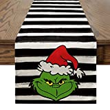 Artoid Mode Watercolor Stripes Grinchy Christmas Table Runner, Seasonal Winter Xmas Holiday Kitchen Dining Table Decoration for Indoor Outdoor Home Party Decor 13 x 72 Inch