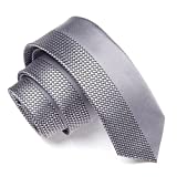 Manoble Men's Plaid Necktie Silver Gray 2.36 Inches Slim Jacquard Woven Tie + Gift Box