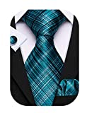 Barry.Wang Teal and Black Ties for Men Formal Business Shirts Tie Necktie Plaid