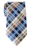 Retreez Elegant Tartan Check Woven Microfiber Men's Tie - Navy Blue and Khaki