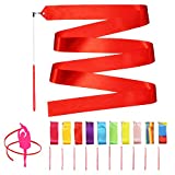 Novelty Place 10 Pieces Dance Ribbons Streamers - 6.6Ft Unisex Kids' Gymnastics Ribbon Wands - Perfect Rhythm Sticks for Talent Shows, Artistic Dancing, Baton Twirling (10 Colors)