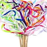 40 Pieces Mix Color Ribbon Wands Sticks with Bell Fairy Stick Party Streamers for Wedding Party (Multicolor)