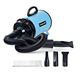 CHAOLUN Dog Dryer High Velocity Professional Pet Dog Blow Dryer 3.2HP - Dog Hair Grooming Dryer with Heater, Stepless Adjustable Speed, 3 Different Nozzles, a Comb & Pet Grooming Glove, Sky