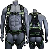 AFP Fall Protection Premium Hi-Viz Lime & Black Reflective Safety Harness, Vented & Padded Shoulder, Legs & Back, 8” Thick Back Support Belt, 3 D-Rings, Tongue Buckle, Quick Release (OSHA/ANSI PPE)