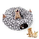 LUCKITTY Large Cat Dog Tunnel Bed with Washable Cushion-Big Tube Playground Toys Plush 3 FT Diameter Longer Crinkle Collapsible 3 Way,Gift for Small Medium Large Kitten Puppy Rabbit Ferret Grey Gray