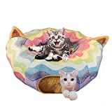 HOMEYA Cat Dog Tunnel Bed with Mat, Collapsible 3 Way Cat Tube Condo Play Toy with Peek Hole Fun Ball Indoor Outdoor Interactive Hideout Exercising House Toys for Pet Kittens Kitty