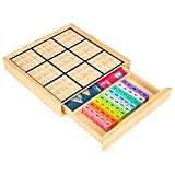 Wooden Sudoku Puzzles Board Game with Drawer (Colorful) - Math Brain Teaser Toys Educational Desktop Game Train Logical Thinking Ability
