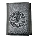 Mitchell Proffitt Officially Licensed U.S. Marine Corps Leather Wallet - Trifold with RFID Protection, Black, One Size