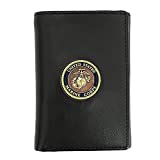 Officially Licensed "US Marine Corps" Medallion Trifold Genuine Leather Classic Wallet, Men’s birthday gift, Handmade Wallet in Brown & Black (Brown)
