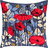 Poppies in The Evening. Needlepoint Kit. Throw Pillow 16×16 Inches. Printed Tapestry Canvas, European Quality