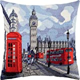 London. Needlepoint Kit. Throw Pillow 16×16 Inches. Printed Tapestry Canvas, European Quality