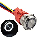 APIELE 10 Amp 22mm Latching Push Button Switch 12V Angel Eye LED Waterproof Stainless Steel Round Self-Locking 7/8'' 1NO 1NC (10 Amp/White Led)