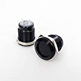 SPST Latching Metal Push Button Switch 16mm Waterproof On Off Switch 12V 2Pin Aluminium Alloy Black 2PCS