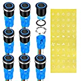 DaierTek Waterproof Latching Push Button Switch 12V 19mm ON Off Black Metal Pre-Wired 12 Volt Blue Led Light Illuminated for Marine RV -8 Pack