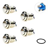 MONZYDQ 5Pcs 16mm5/8" Latching Push Button Switch,Waterproof Metal Pushbutton 220V AC 2A Self-Locking for Car Modificine.(High Round Head)