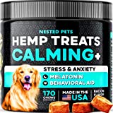 Natural Calming Chews for Dogs - Organic Hemp Treats - (170 CT) Premium Soothing Snacks w Melatonin & Chamomile ... - for Dog Anxiety Relief, Calm Behavior & Relaxation - ... Made in USA - Bacon