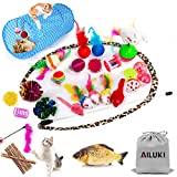 31 PCS Cat Toys Kitten Toys Assortments,Variety Catnip Toy Set Including 2 Way Tunnel,Cat Feather Teaser,Catnip Fish,Mice,Colorful Balls and Bells for Cat,Puppy,Kitty