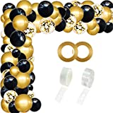 RUBFAC Black and Gold Balloons Garland Arch Kit 114pcs Black Gold Party Decorations Confetti Balloons for Birthday Graduation Halloween Wedding Shower Decoration