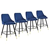 Bar Stools Set of 4 Modern Velvet Barstools with Back and Footrest, 25.5 Inch Upholstered Counter Height Bar Stool for Kitchen Counter Island (Blue, 4 Barstools)