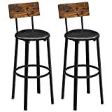 VASAGLE Bar Stools, Set of 2 PU Upholstered Breakfast Stools, 15.4 x 15.4 x 29.7 Inches, Footrest, Simple Assembly, Industrial, for Dining Room Kitchen Counter Bar, Rustic Brown and Black ULBC069B81