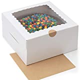 BLUSHORE Cake Boxes 10 Inch - Sturdy White 10 Inch Cake Box With Window and Sticker Seals - Bulk Boxes for Transport of Bundt Cake, Cheesecake, and More - Disposable Cake Containers - 10x10x5 Cake Boxes - White Bakery Boxes With Window[25-Pack]