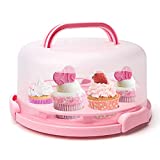 Cake Storage Container with handle, 10inch Cake Carriers with Cupcake Holder, Muffin and Pie Carrier with Cover for Transport(3-lock system), Pink Color