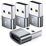 JXMOX USB C Female to USB Male Adapter 4-Pack, Type C to USB A Charger Cable Converter,Compatible with iPhone 11 12 13 14 Plus Pro Max,iPad Air 4 5 Mini 6,Samsung Galaxy S23+ S22 S21 S20,Pixel 5 4XL