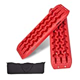 ECOTRIC Recovery Boards Traction Tracks Mat for Sand Mud Snow Off Road Tire Ladder Black 4WD W/Storage Bag - Red