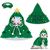 Pedgot Pet Christmas Costume Green Cat Santa Cape with Santa Hat Puppy Xmas Cloak with Star and Pompoms Cat Collars with Bell and Bowtie for Cats and Small to Medium Sized Dog (Large)