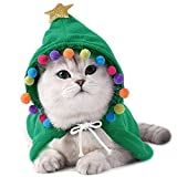ANIAC Pet Christmas Costume Puppy Xmas Cloak with Star and Pompoms Cat Santa Cape with Santa Hat Party Cosplay Dress for Cats and Small to Medium Sized Dog (Medium, Green)