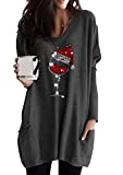 GRASWE Women's Long Sleeve Casual Blouse Dress with Pockets Christmas Print Top Dark Grey L