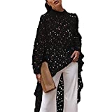 PRETTYGARDEN Women's Long Sleeve Round Neck High Low Asymmetrical Irregular Hem Casual Tops Blouse Shirt Dress(Black,X-Large)