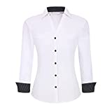 Damipow Womens Long Sleeve Button Down Dress Shirt Wrinkle Free Stretch Bamboo Shirts for Women Work Blouse,White,L