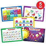 Simply Magic 5 Placemats for Kids - Kids Placemats Non Slip, Washable Reusable Toddler Placemats, Educational Placemats: Alphabet ABC, Shapes, Colors, Numbers, Solar System, Plastic Placemats for Kids