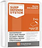 HOSPITOLOGY PRODUCTS Pillow Encasement- Zippered Bed Bug Dust Mite Proof Hypoallergenic - Sleep Defense System - Standard - Waterproof - Set of 2-20" H x 26" W
