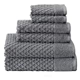 100% Cotton Bath Towels, Luxury 6 Piece Set - 2 Bath Towels, 2 Hand Towels and 2 Washcloths. Absorbent Quick-Dry Textured Towels. Grayson Collection (6 Piece Set, Dark Grey)