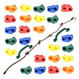 Milliard DIY Rock Climbing Holds Set with 8 Foot Knotted Rope (25 Pc. Kit) Kids Indoor and Outdoor Play Set Use, Includes Mounting Screws, Handles and Hooks.