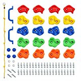 Rainbow Craft DIY Monkey Rock Climbing Holds for Kids - Wall Climbing Rocks of 20pc Rock Wall Holds, 2pc Handles & 1pc 8ft Knotted Climbing Rope - Kids Rock Climbing Holds Rock Wall Climbing Kit