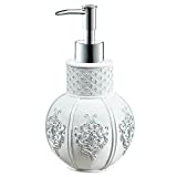 Creative Scents Vintage White Hand Soap Dispenser (4.25” x 4.25” x 7.75”) Countertop Decorative Lotion Pump, Resin Shower Dispensers, for Elegant Bathroom Decor White/Silver